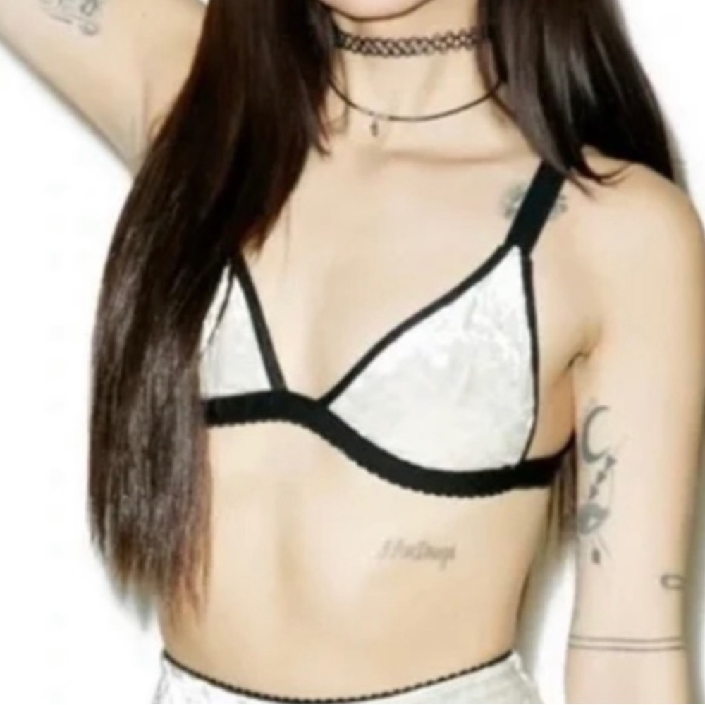 Widow Stretch Black Silver Velvet Triangle Bralette Top